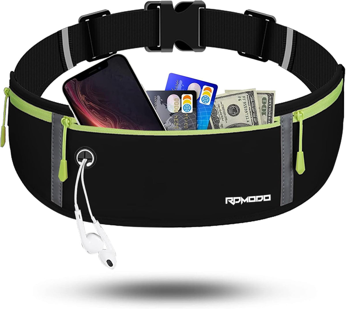 Fanny Pack for Women Men, Slim Running Belt Waist Bag Outdoor, Black | Water Resistant Running Phone Holder, 3 Pockets, Adjustable Money Belt, Running Pouch for iPhone Pro Max Xr SE Samsung Series
