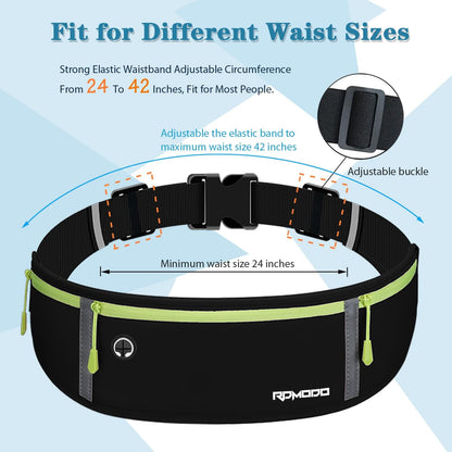 Fanny Pack for Women Men, Slim Running Belt Waist Bag Outdoor, Black | Water Resistant Running Phone Holder, 3 Pockets, Adjustable Money Belt, Running Pouch for iPhone Pro Max Xr SE Samsung Series