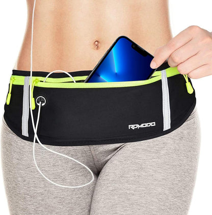Fanny Pack for Women Men, Slim Running Belt Waist Bag Outdoor, Black | Water Resistant Running Phone Holder, 3 Pockets, Adjustable Money Belt, Running Pouch for iPhone Pro Max Xr SE Samsung Series