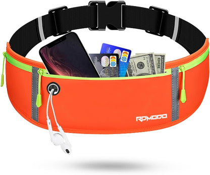 Fanny Pack for Women Men, Slim Running Belt Waist Bag Outdoor, Black | Water Resistant Running Phone Holder, 3 Pockets, Adjustable Money Belt, Running Pouch for iPhone Pro Max Xr SE Samsung Series
