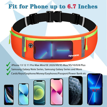 Fanny Pack for Women Men, Slim Running Belt Waist Bag Outdoor, Black | Water Resistant Running Phone Holder, 3 Pockets, Adjustable Money Belt, Running Pouch for iPhone Pro Max Xr SE Samsung Series