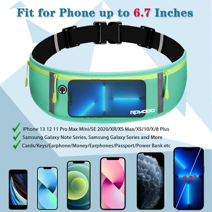 Fanny Pack for Women Men, Slim Running Belt Waist Bag Outdoor, Black | Water Resistant Running Phone Holder, 3 Pockets, Adjustable Money Belt, Running Pouch for iPhone Pro Max Xr SE Samsung Series