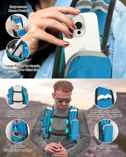 Foldable Small Hiking Backpack with 3 Strap Pockets – Lightweight 300D Spill-proof Daypack for Men Women – Packable Small Travel Backpack with Chest Strap & Trekking Pole Holder – Durable Outdoor Bag