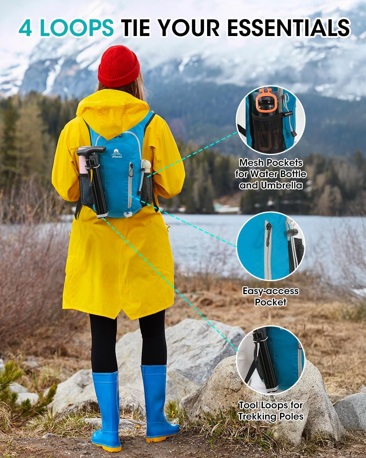 Foldable Small Hiking Backpack with 3 Strap Pockets – Lightweight 300D Spill-proof Daypack for Men Women – Packable Small Travel Backpack with Chest Strap & Trekking Pole Holder – Durable Outdoor Bag