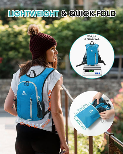 Foldable Small Hiking Backpack with 3 Strap Pockets – Lightweight 300D Spill-proof Daypack for Men Women – Packable Small Travel Backpack with Chest Strap & Trekking Pole Holder – Durable Outdoor Bag