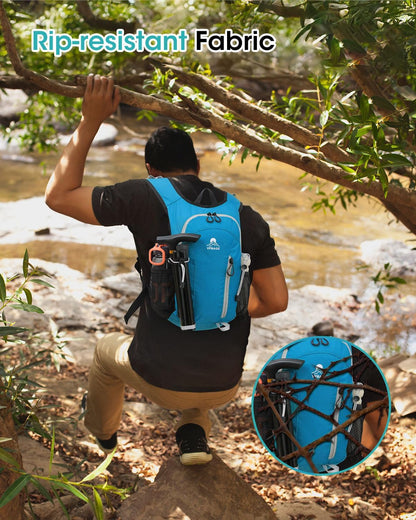 Foldable Small Hiking Backpack with 3 Strap Pockets – Lightweight 300D Spill-proof Daypack for Men Women – Packable Small Travel Backpack with Chest Strap & Trekking Pole Holder – Durable Outdoor Bag