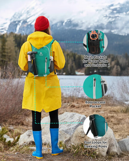 Foldable Small Hiking Backpack with 3 Strap Pockets – Lightweight 300D Spill-proof Daypack for Men Women – Packable Small Travel Backpack with Chest Strap & Trekking Pole Holder – Durable Outdoor Bag