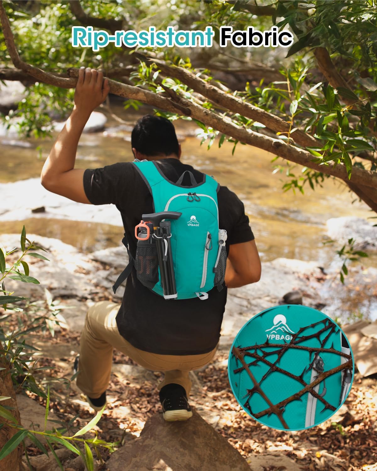 Foldable Small Hiking Backpack with 3 Strap Pockets – Lightweight 300D Spill-proof Daypack for Men Women – Packable Small Travel Backpack with Chest Strap & Trekking Pole Holder – Durable Outdoor Bag