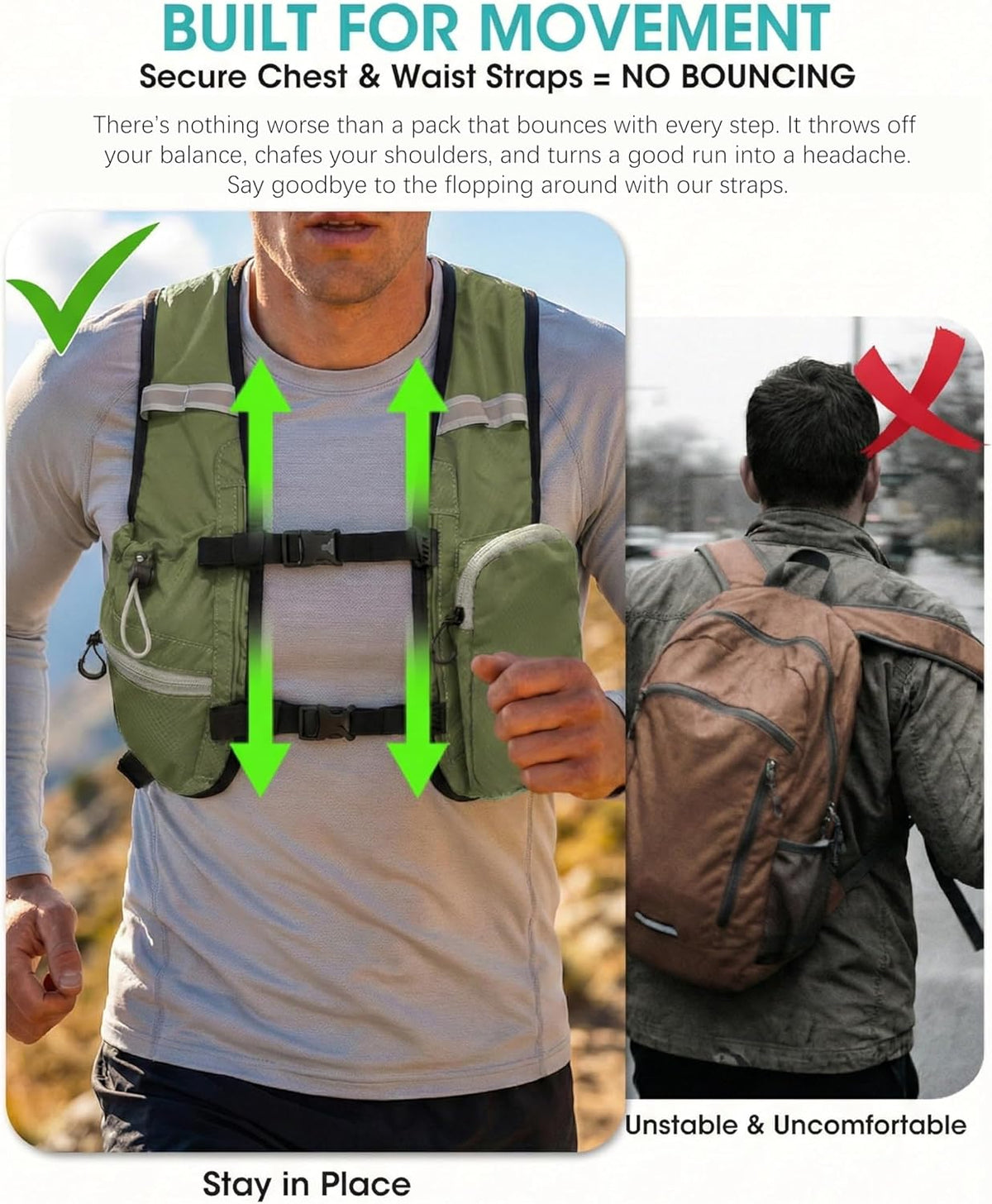 Foldable Small Hiking Backpack with 3 Strap Pockets – Lightweight 300D Spill-proof Daypack for Men Women – Packable Small Travel Backpack with Chest Strap & Trekking Pole Holder – Durable Outdoor Bag