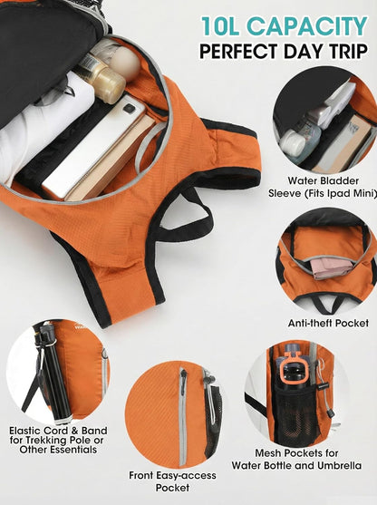 Foldable Small Hiking Backpack with 3 Strap Pockets – Lightweight 300D Spill-proof Daypack for Men Women – Packable Small Travel Backpack with Chest Strap & Trekking Pole Holder – Durable Outdoor Bag