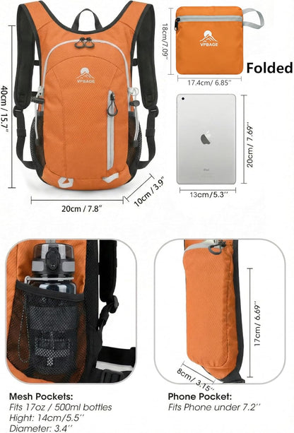 Foldable Small Hiking Backpack with 3 Strap Pockets – Lightweight 300D Spill-proof Daypack for Men Women – Packable Small Travel Backpack with Chest Strap & Trekking Pole Holder – Durable Outdoor Bag