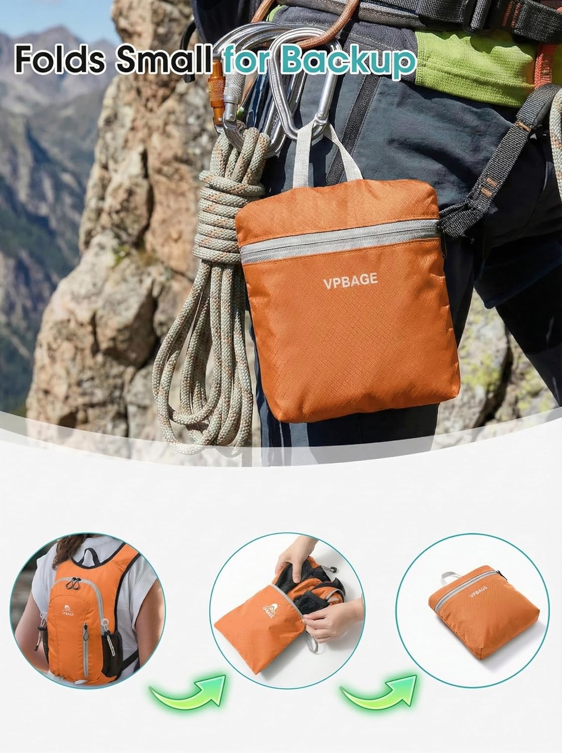 Foldable Small Hiking Backpack with 3 Strap Pockets – Lightweight 300D Spill-proof Daypack for Men Women – Packable Small Travel Backpack with Chest Strap & Trekking Pole Holder – Durable Outdoor Bag
