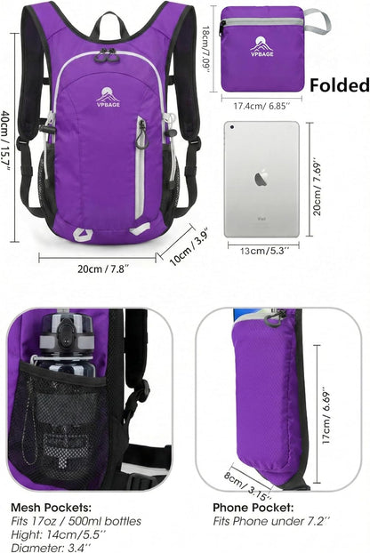 Foldable Small Hiking Backpack with 3 Strap Pockets – Lightweight 300D Spill-proof Daypack for Men Women – Packable Small Travel Backpack with Chest Strap & Trekking Pole Holder – Durable Outdoor Bag