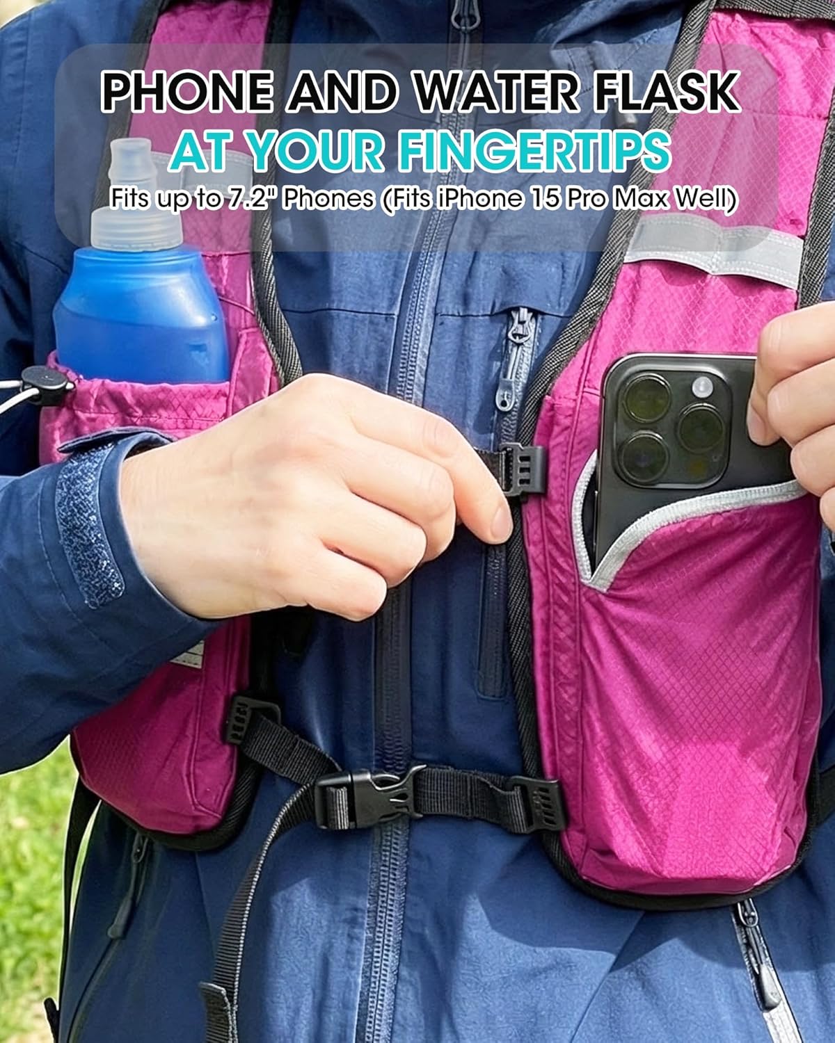 Foldable Small Hiking Backpack with 3 Strap Pockets – Lightweight 300D Spill-proof Daypack for Men Women – Packable Small Travel Backpack with Chest Strap & Trekking Pole Holder – Durable Outdoor Bag
