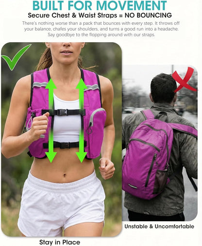 Foldable Small Hiking Backpack with 3 Strap Pockets – Lightweight 300D Spill-proof Daypack for Men Women – Packable Small Travel Backpack with Chest Strap & Trekking Pole Holder – Durable Outdoor Bag
