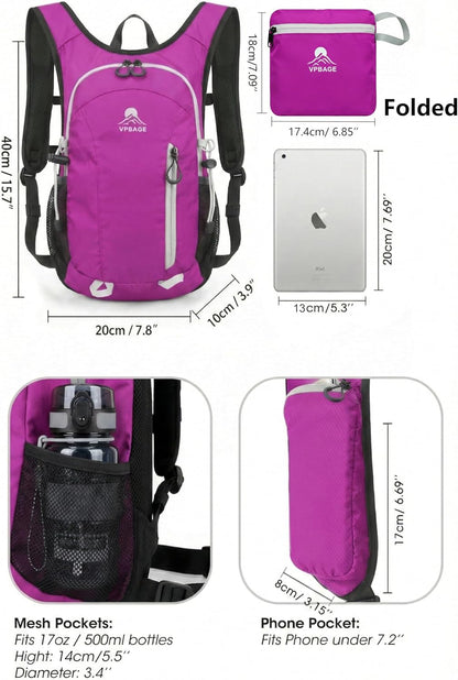 Foldable Small Hiking Backpack with 3 Strap Pockets – Lightweight 300D Spill-proof Daypack for Men Women – Packable Small Travel Backpack with Chest Strap & Trekking Pole Holder – Durable Outdoor Bag