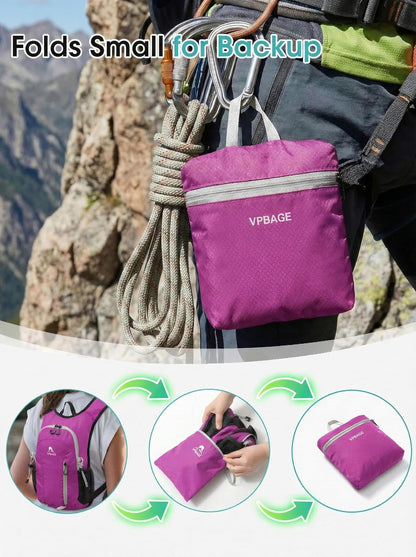 Foldable Small Hiking Backpack with 3 Strap Pockets – Lightweight 300D Spill-proof Daypack for Men Women – Packable Small Travel Backpack with Chest Strap & Trekking Pole Holder – Durable Outdoor Bag