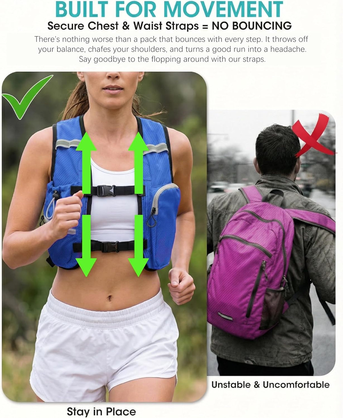 Foldable Small Hiking Backpack with 3 Strap Pockets – Lightweight 300D Spill-proof Daypack for Men Women – Packable Small Travel Backpack with Chest Strap & Trekking Pole Holder – Durable Outdoor Bag