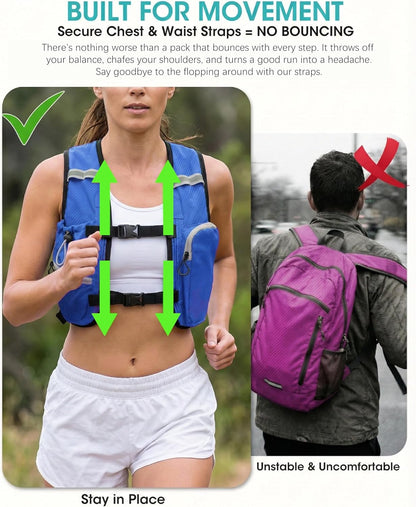 Foldable Small Hiking Backpack with 3 Strap Pockets – Lightweight 300D Spill-proof Daypack for Men Women – Packable Small Travel Backpack with Chest Strap & Trekking Pole Holder – Durable Outdoor Bag