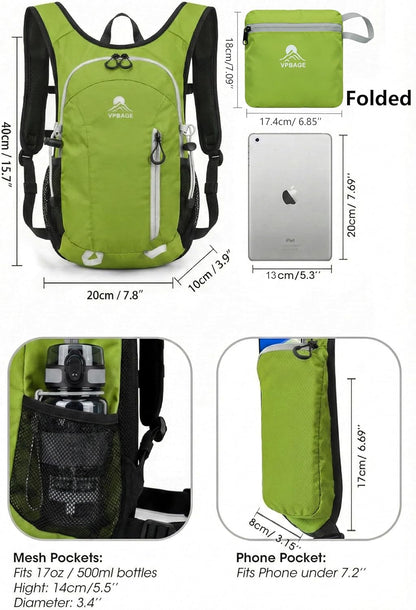 Foldable Small Hiking Backpack with 3 Strap Pockets – Lightweight 300D Spill-proof Daypack for Men Women – Packable Small Travel Backpack with Chest Strap & Trekking Pole Holder – Durable Outdoor Bag