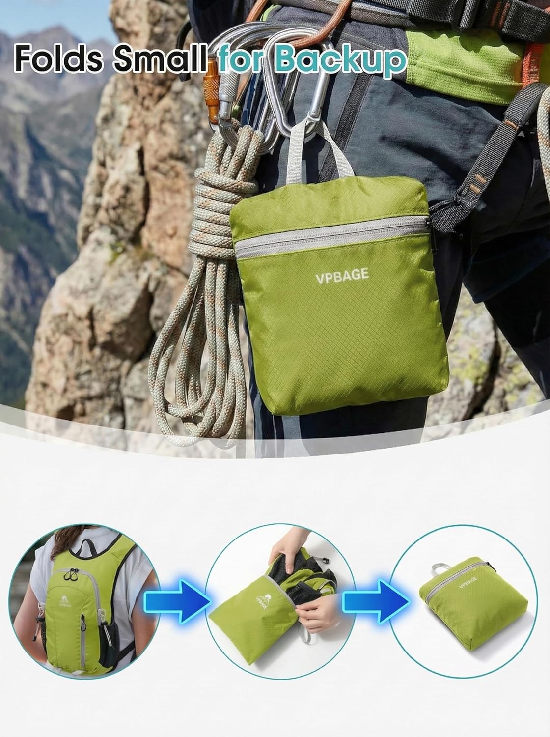 Foldable Small Hiking Backpack with 3 Strap Pockets – Lightweight 300D Spill-proof Daypack for Men Women – Packable Small Travel Backpack with Chest Strap & Trekking Pole Holder – Durable Outdoor Bag