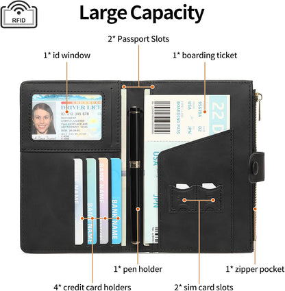 Rfid Passport Holder for Travel Women Men Passport Wallet Rfid Blocking with Card Slots and Pen Holder