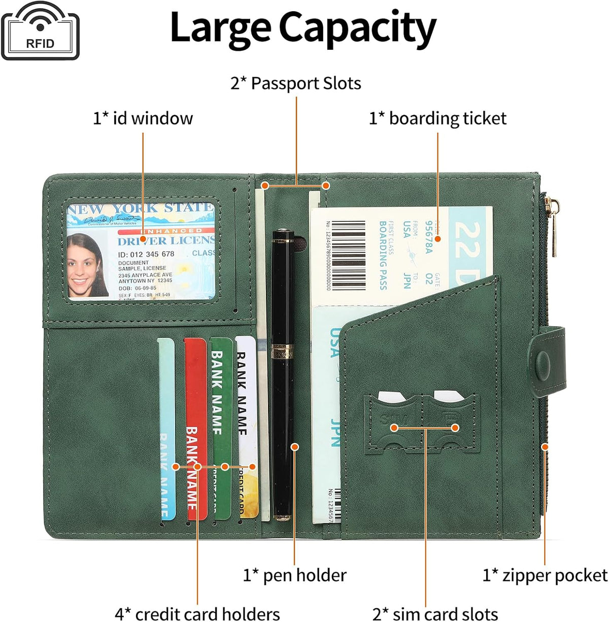 Rfid Passport Holder for Travel Women Men Passport Wallet Rfid Blocking with Card Slots and Pen Holder