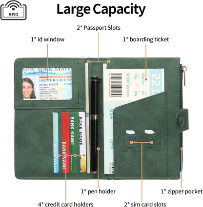 Rfid Passport Holder for Travel Women Men Passport Wallet Rfid Blocking with Card Slots and Pen Holder