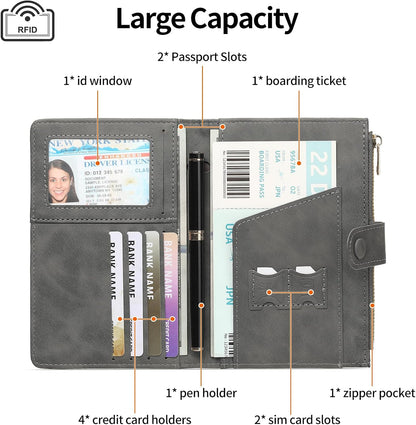 Rfid Passport Holder for Travel Women Men Passport Wallet Rfid Blocking with Card Slots and Pen Holder