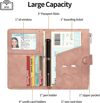 Rfid Passport Holder for Travel Women Men Passport Wallet Rfid Blocking with Card Slots and Pen Holder
