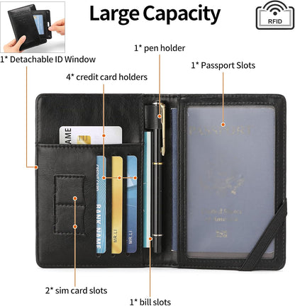 Rfid Passport Holder for Travel Women Men Passport Wallet Rfid Blocking with Card Slots and Pen Holder