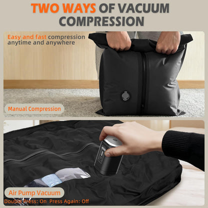 Travel Vacuum Bags with Pump – Reusable Airless Space Saver Vacuum Storage Bags Compression Bag for Carry-On Suitcase & Backpack,IPX8 Waterproof TPU Vacuum Seal Bags for Clothing(1PC-18L)