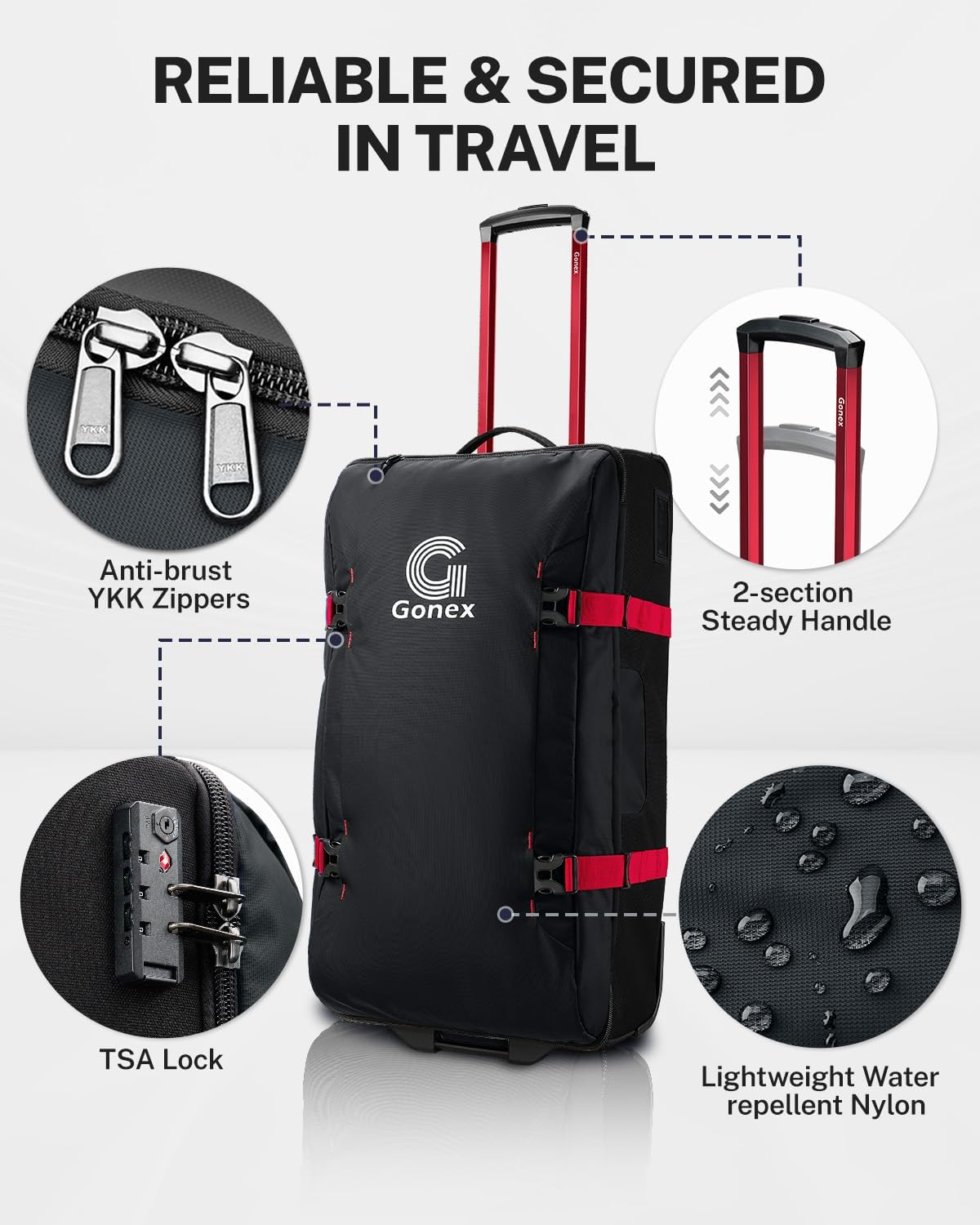 Rolling Duffle Bag with Wheels, Water-repellent 90L Nylon Large Wheeled Travel Duffel Luggage with TSA Lock & Telescopic Handle 30 inch, Dark Blue