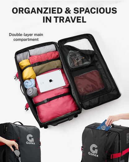 Rolling Duffle Bag with Wheels, Water-repellent 90L Nylon Large Wheeled Travel Duffel Luggage with TSA Lock & Telescopic Handle 30 inch, Dark Blue