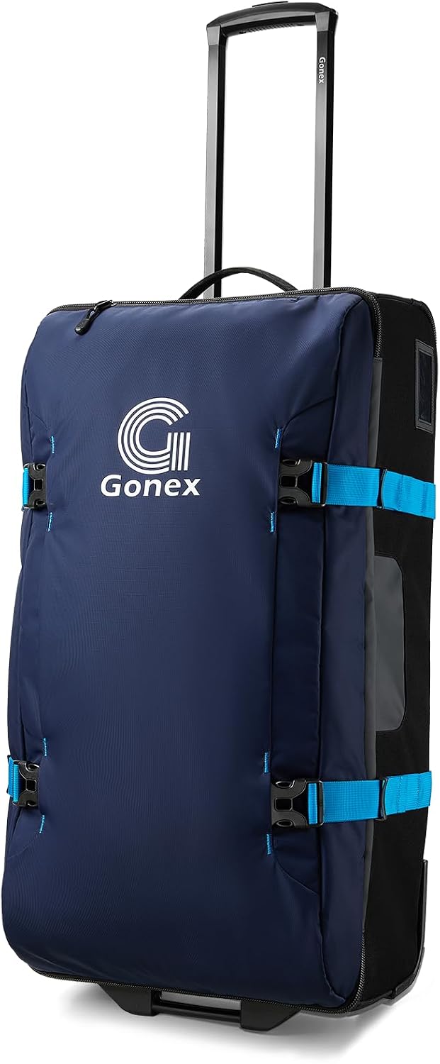 Rolling Duffle Bag with Wheels, Water-repellent 90L Nylon Large Wheeled Travel Duffel Luggage with TSA Lock & Telescopic Handle 30 inch, Dark Blue