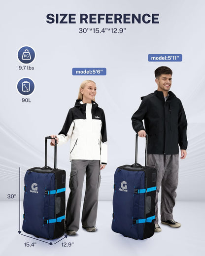 Rolling Duffle Bag with Wheels, Water-repellent 90L Nylon Large Wheeled Travel Duffel Luggage with TSA Lock & Telescopic Handle 30 inch, Dark Blue