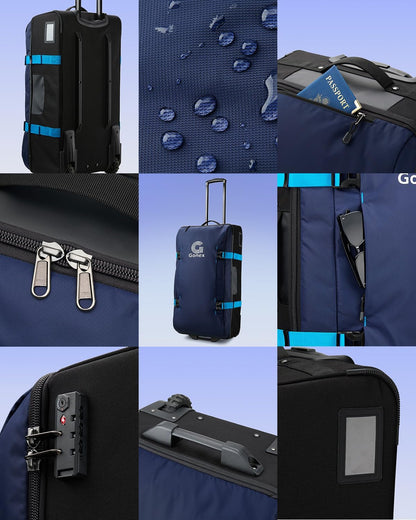 Rolling Duffle Bag with Wheels, Water-repellent 90L Nylon Large Wheeled Travel Duffel Luggage with TSA Lock & Telescopic Handle 30 inch, Dark Blue