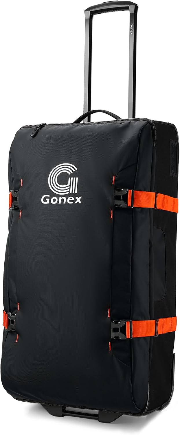 Rolling Duffle Bag with Wheels, Water-repellent 90L Nylon Large Wheeled Travel Duffel Luggage with TSA Lock & Telescopic Handle 30 inch, Dark Blue