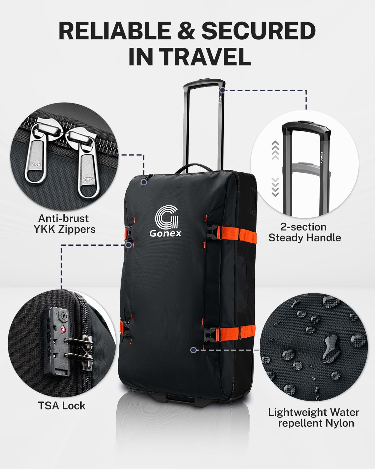 Rolling Duffle Bag with Wheels, Water-repellent 90L Nylon Large Wheeled Travel Duffel Luggage with TSA Lock & Telescopic Handle 30 inch, Dark Blue