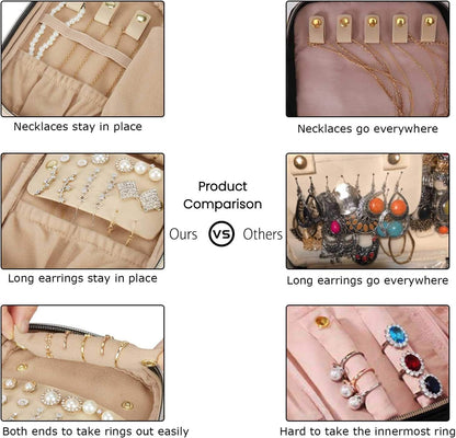 Jewelry Organizer Case Large Travel Jewelry Storage Bag for Necklace, Earrings, Rings, Bracelet, Soft Pink