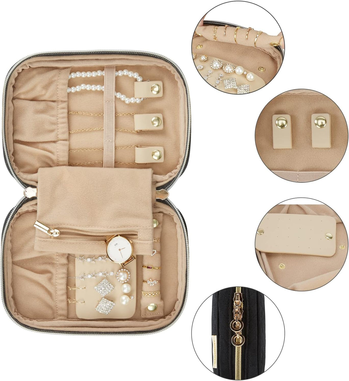 Jewelry Organizer Case Large Travel Jewelry Storage Bag for Necklace, Earrings, Rings, Bracelet, Soft Pink