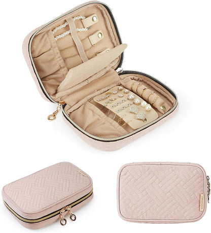Jewelry Organizer Case Large Travel Jewelry Storage Bag for Necklace, Earrings, Rings, Bracelet, Soft Pink