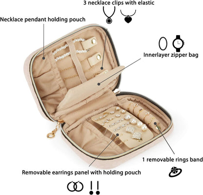Jewelry Organizer Case Large Travel Jewelry Storage Bag for Necklace, Earrings, Rings, Bracelet, Soft Pink