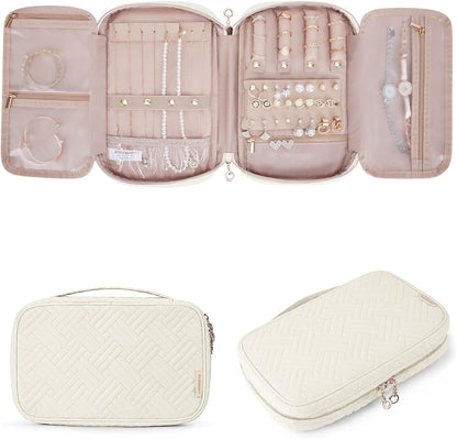 Jewelry Organizer Case Large Travel Jewelry Storage Bag for Necklace, Earrings, Rings, Bracelet, Soft Pink
