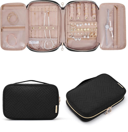 Jewelry Organizer Case Large Travel Jewelry Storage Bag for Necklace, Earrings, Rings, Bracelet, Soft Pink