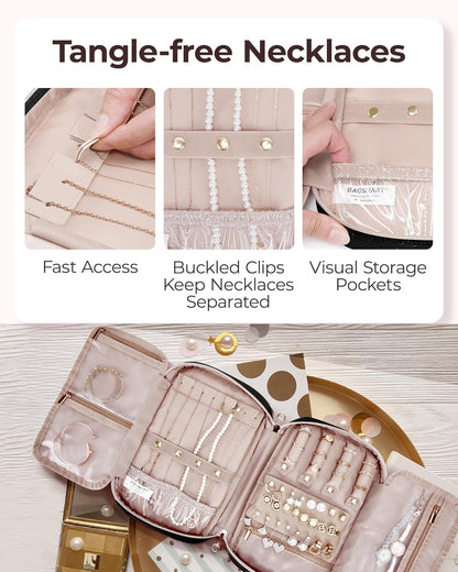 Jewelry Organizer Case Large Travel Jewelry Storage Bag for Necklace, Earrings, Rings, Bracelet, Soft Pink