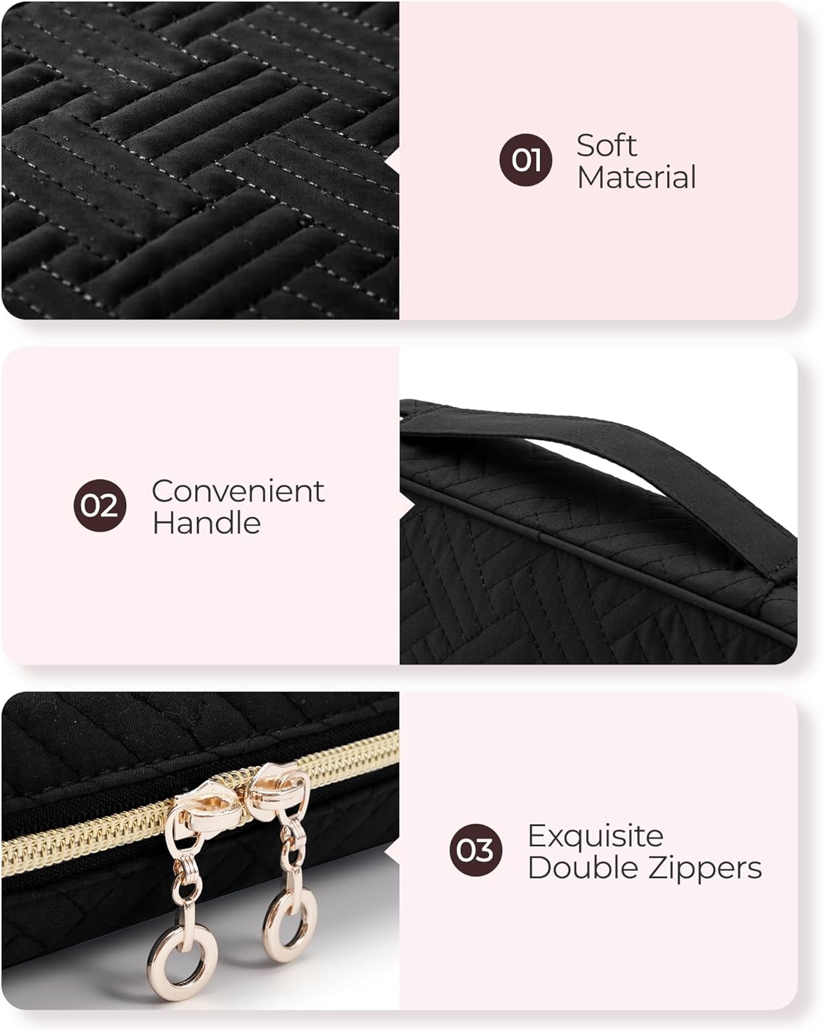 Jewelry Organizer Case Large Travel Jewelry Storage Bag for Necklace, Earrings, Rings, Bracelet, Soft Pink