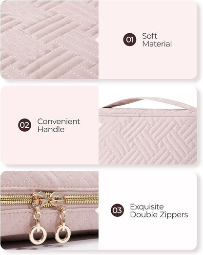 Jewelry Organizer Case Large Travel Jewelry Storage Bag for Necklace, Earrings, Rings, Bracelet, Soft Pink