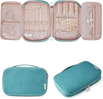 Jewelry Organizer Case Large Travel Jewelry Storage Bag for Necklace, Earrings, Rings, Bracelet, Soft Pink