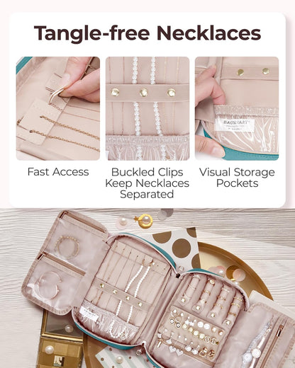 Jewelry Organizer Case Large Travel Jewelry Storage Bag for Necklace, Earrings, Rings, Bracelet, Soft Pink